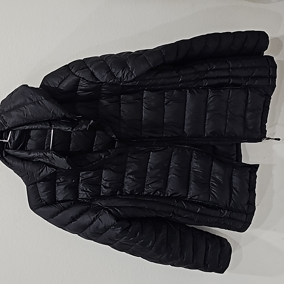 Womens Lightweight Jacket Black Puffer Removable Hoodie Size L